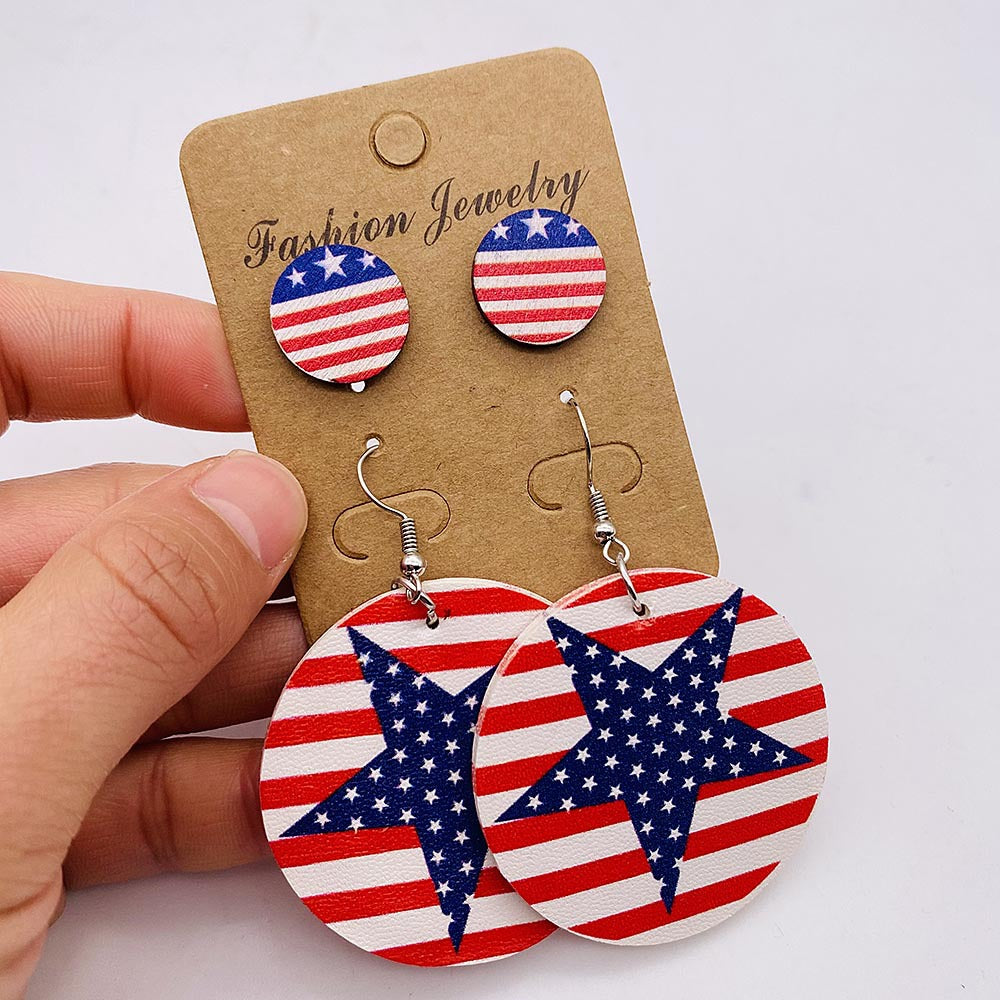 Wholesale Independence Day American Flag Leather Earrings Stud Set